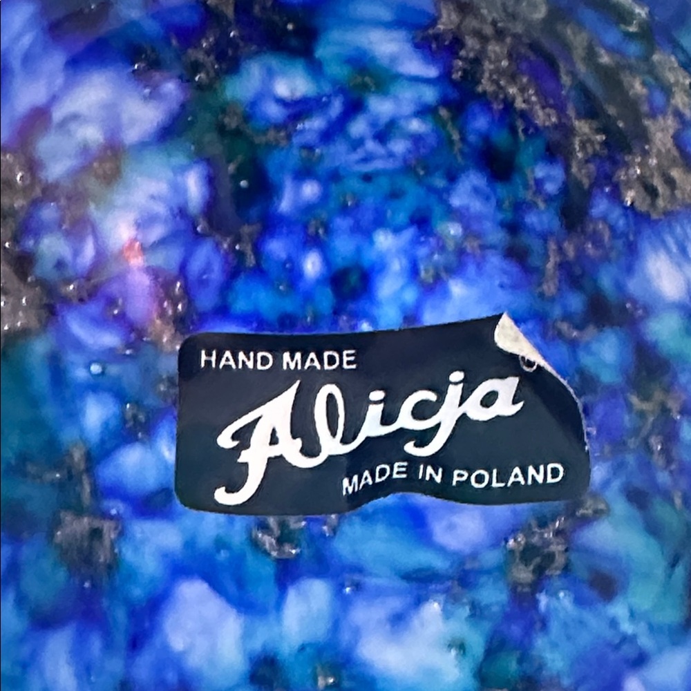 Handblown Alicja Blue and White Art Glass Vase - Polish Glass - Picture 4 of 9